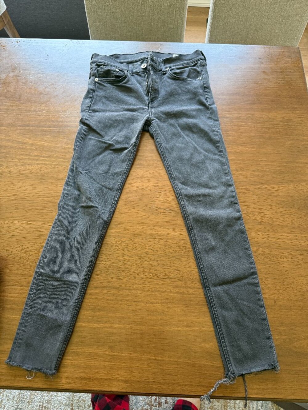 rag & bone New York Skinny Jeans Frayed Raw Hem Charcoal Grey - Size 28